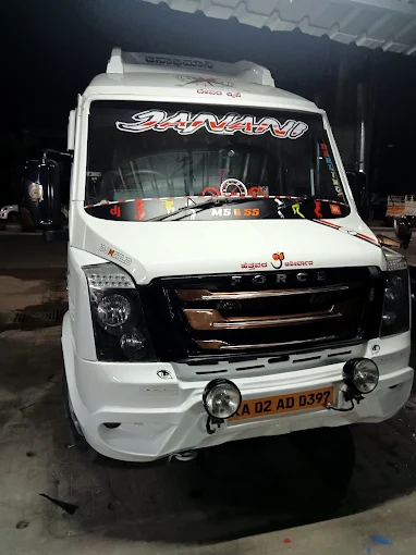 Janani Tours and Travels Tempo Traveller ready for a night trip in Shivamogga